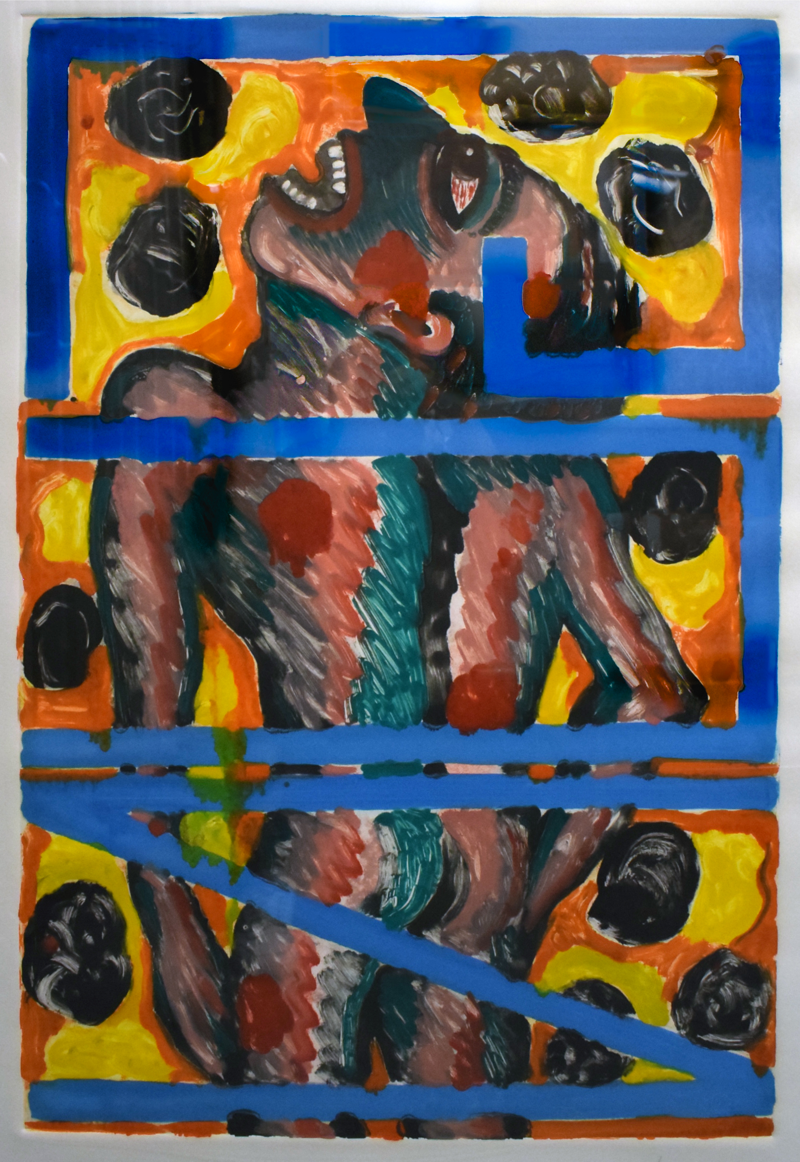 Luis Cruz Azaceta (American, born in Cuba, 1942),  Gun Shots II , Monoprint on paper, 1989, Museum Purchase through a gift from Sam Oroshnik, FIU 92.10.6 